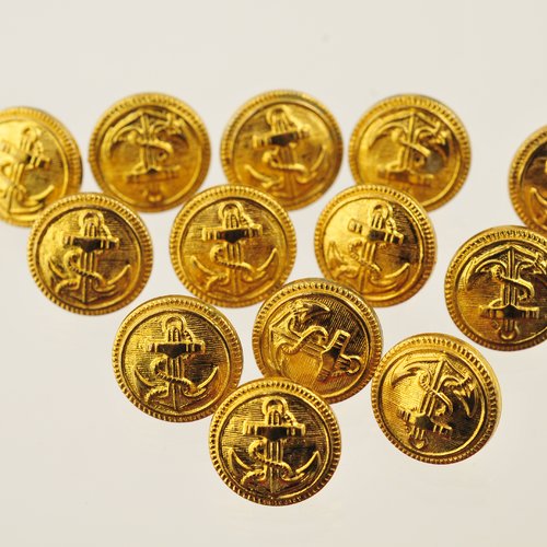 13 boutons dorés  ancre marine 12 mm