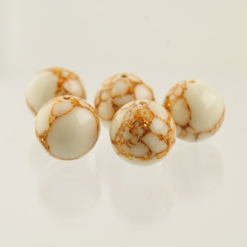5 perles howlite veinée dorée 12 mm