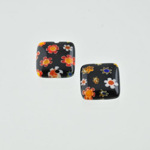 2 perles carrées millefiori