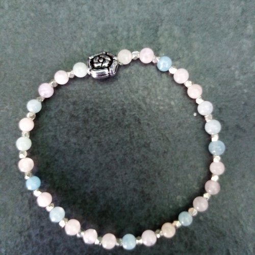 Bracelet perles pierres fines : morganite béryl rose