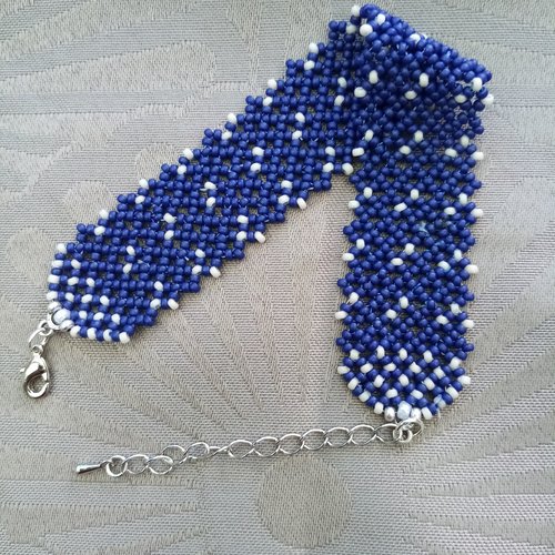 Bracelet manchette femme perles miyuki tissé à la main de couleur bleu
