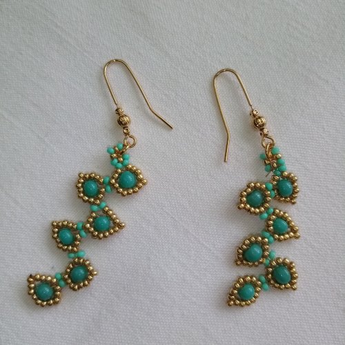 Boucles d'oreilles  crochets d'oreilles perles miyuki doré turquoise bijoux femmes