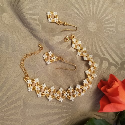 Bracelet et pendants d'oreilles perles miyuki pierre perle de lune bijoux femme