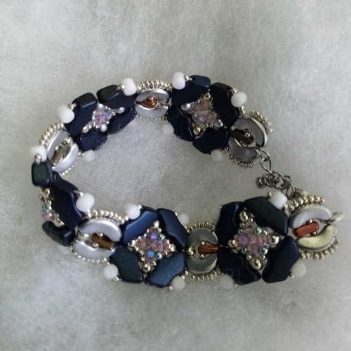 Bracelet manchette perles en verre par puca bijoux femme bleu et argenté