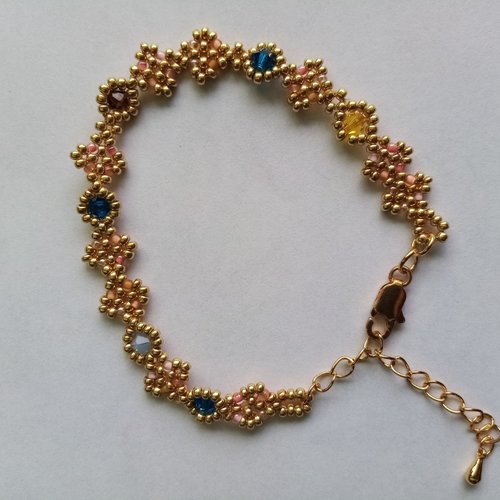 Bracelet gourmette perles de rocaille perles toupies en cristal bijoux fille