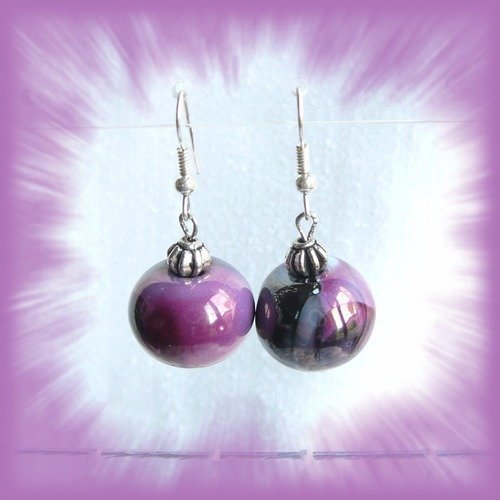 Boucles d'oreilles céramique grecque violet/noir