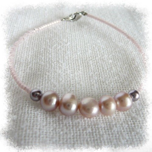 Bracelet avec perles de culture roses miyuki rose
