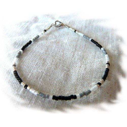 Bracelet minimaliste en perles miyuki noir, gris et argent