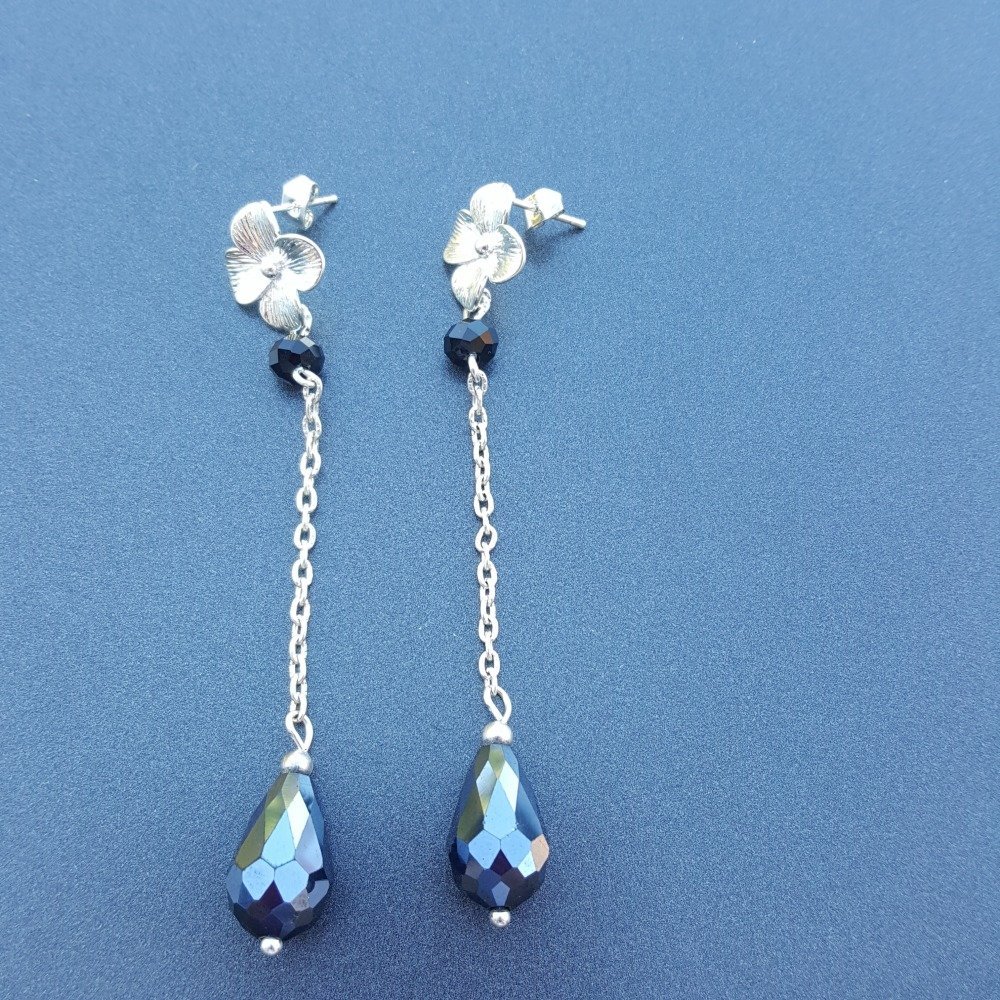 cristal bleu bijoux fantaisie Boucles d'oreilles argentés pendante strass 