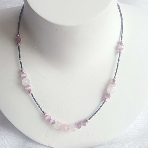 Collier perles de quartz rose