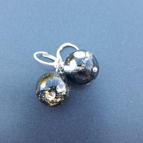 Boucles d'oreilles  avec perles de verre incrustée de feuille d'or et strass