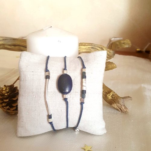 Bracelets perles miyuki et perle naturelle de lapis lazuli