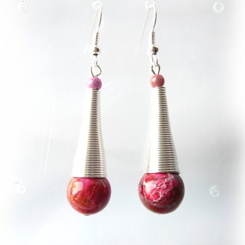 Boucles d'oreilles avec perle de jaspe teintée