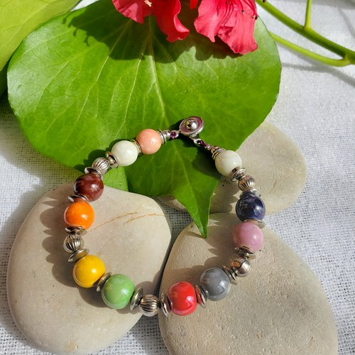 Bracelet perles de céramiques multicolores