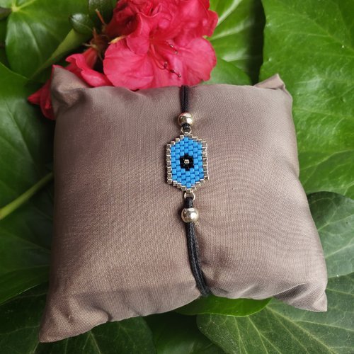 Bracelet hexagonal perles miyuki  argentées et bleues