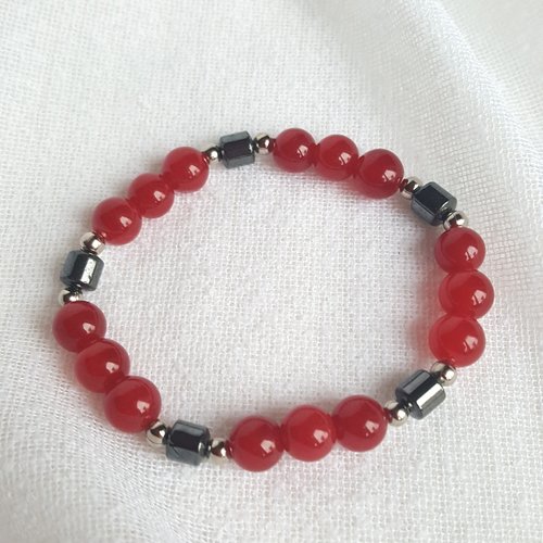 Bracelet en perles naturelles d'hématite et agate rouge