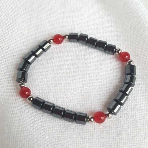 Bracelet en perles naturelles d'hématite et agate rouge