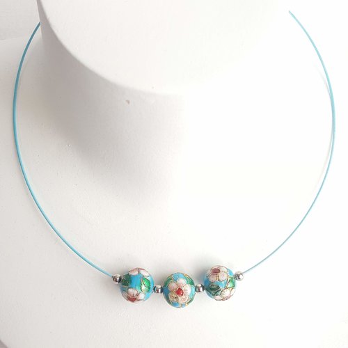 Collier ras de cou avec perles  chinoises cloisonnées  turquoises