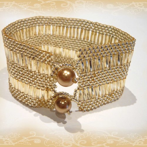 Bracelet manchette en perles de rocaille  dorées