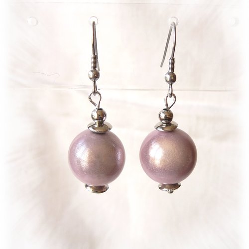 Boucles d'oreilles avec perles miracles rose poudrée