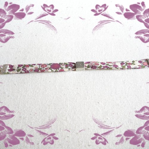 Bracelet biais liberty écru avec fleurs roses