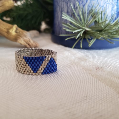 Bague argent et bleu  en perles miyuki  delicas