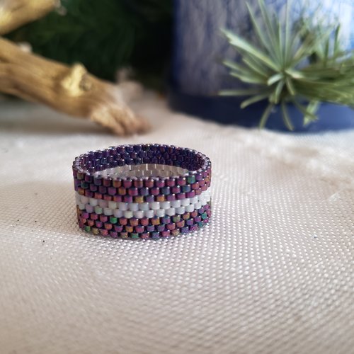 Bague violette et grise  en perles miyuki  delicas