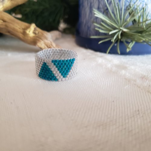 Bague argent et turquoise  en perles miyuki  delicas