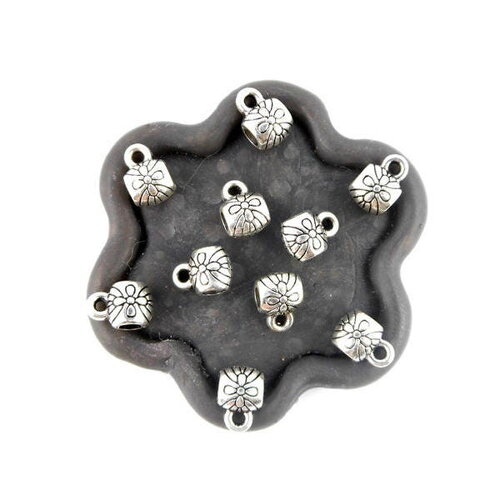 X30 bélières perles argentées fleur 9x6mm  (05d)