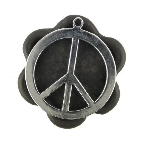 X4 grand pendentif rond peace and love argenté 40mm (358d)