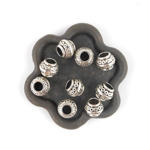 X20 perles métal ronde boule argentée 8x6mm (112c)