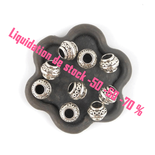 X50 perles métal ronde boule argentée 8x6mm (112c)