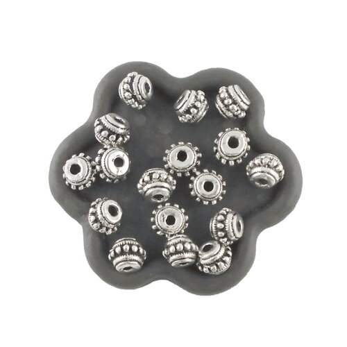 X20 perles métal ronde boule argentée a pois 7x5mm (163c)
