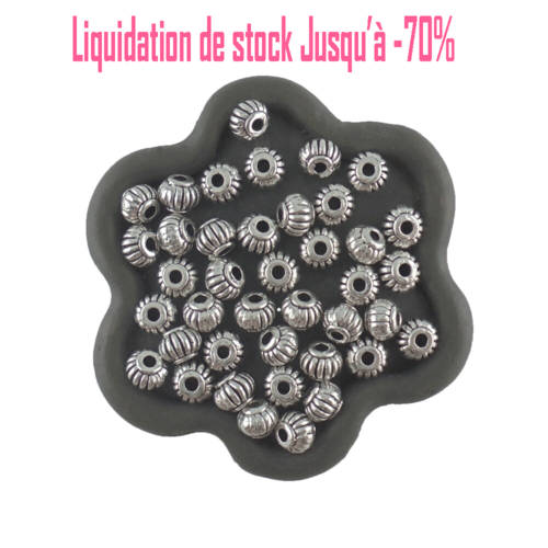X300 perle ronde rayée lanterne boule  métal  argenté  4x4mm (149c)