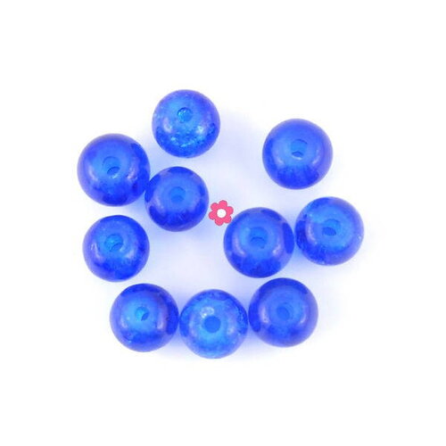 X50 perles rondes en verre craquelé bleu 6mm (04c)