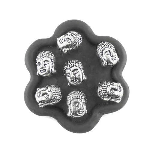 X10  perles yoga tête de bouddha  argent 11mm (154c)