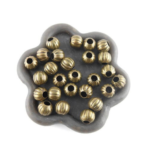 X100 perles  métal bronze rond strié  6mm (134c)
