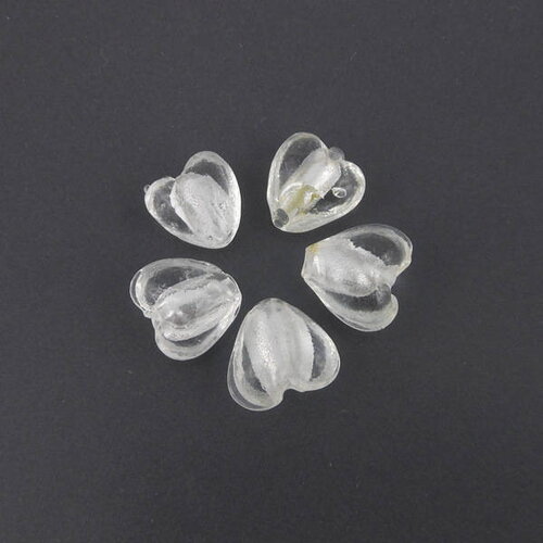 X10 perle cœur en verre transparent 13x13mm (30c)