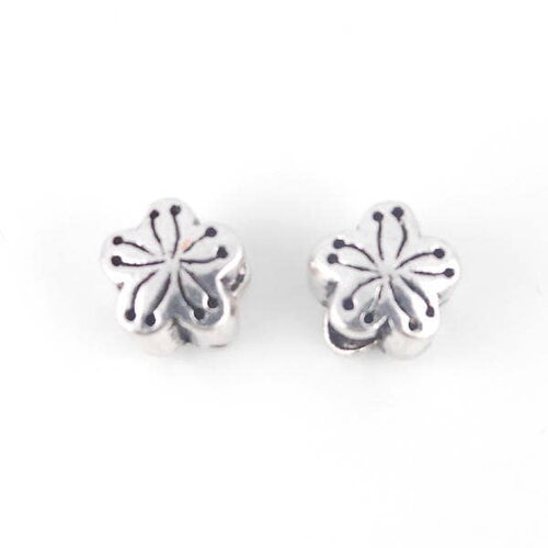 X2 perles en métal charm fleur argentée 10x10mm (70c)