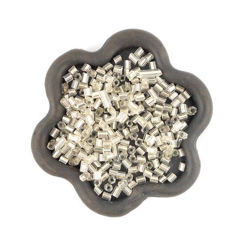 40grs perles de rocaille tube transparent argenté brillant 7x2mm (45c)