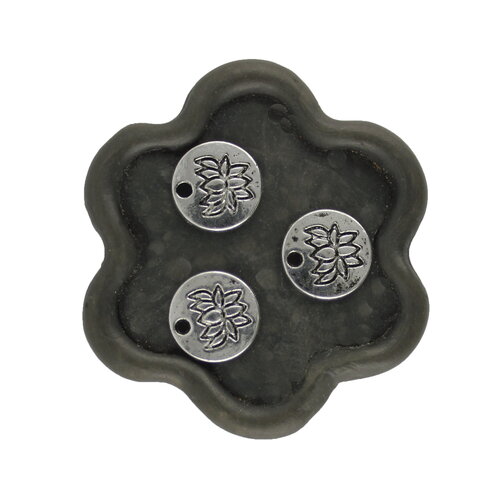 X20 breloques  médaillon 12mm rond fleur de lotus métal argenté (360d)