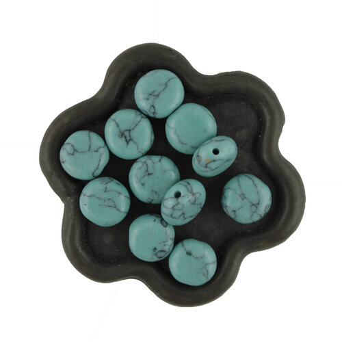 X10 perles ronde plate en howlite turquoise 9mm (28c)