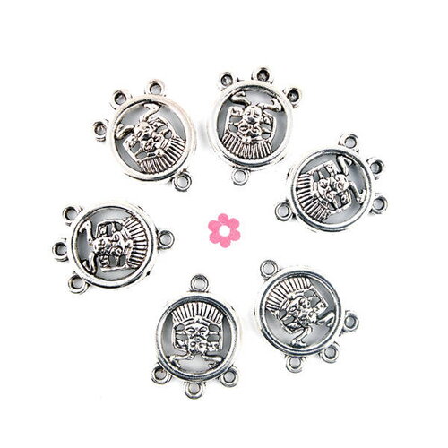 X10 pendentifs connecteurs aztec ronds argent vieilli 23x16mm (26d)