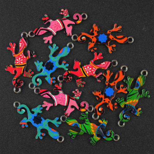 X10 connecteurs lézard  salamandre  gecko  argenté et émail multicolore  (79d)