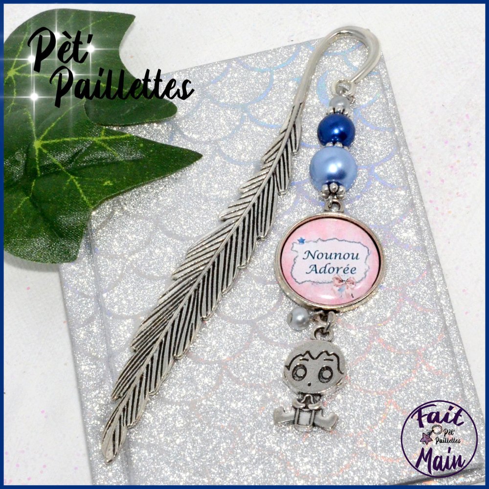 Marque Page Plume A Message Nounou Adoree Idee Cadeau Nourrice Marque Page Bebe Et Perles Bleues Un Grand Marche