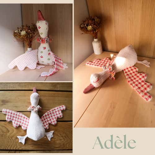 Doudou oie fait main - peluche cousue à la main - pièce unique, cadeau pour bébé et enfant
