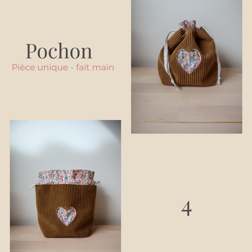 Pochon fait main en tissu matelassé ou velours côtelé - pochette cadeau artisanal - trousse à maquillage