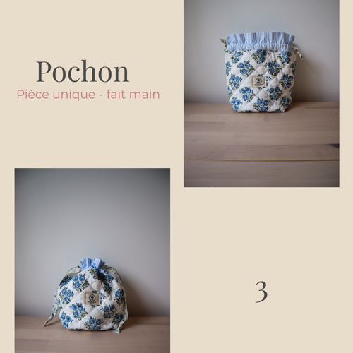 Pochon fait main en tissu matelassé ou velours côtelé - pochette cadeau artisanal - trousse à maquillage