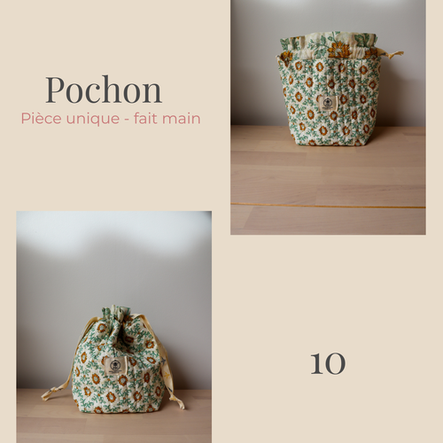 Pochon fait main en tissu matelassé ou velours côtelé - pochette cadeau artisanal - trousse à maquillage
