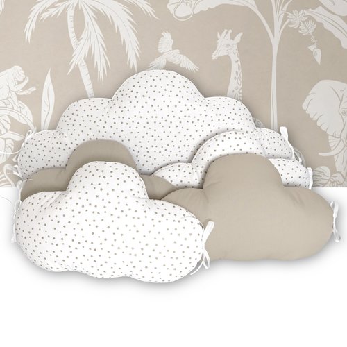 Coussins nuages pour tour de lit bébé, chaise ou fauteuil, beige et étoile